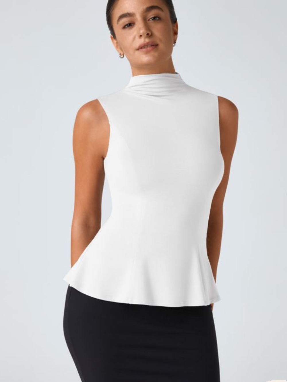 Halara White Sleeveless Mock Neck Peplum Top Large Activewear Casual Blouse